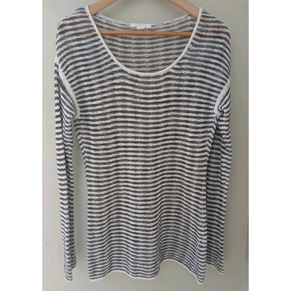 Duffy Sweaters - Duffy Linen Blend Striped Scoop Neck Tunic Sweater